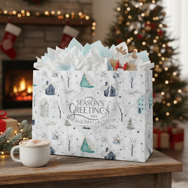 Sacola Para Presentes Grande Natal em Casa Aconchegante Teal ID985 (Criador carregado)