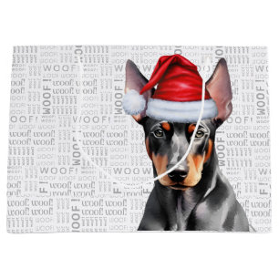 Sacola Para Presentes Grande Natal engraçado do cão Doberman Pinscher palavras