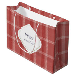 Sacola Para Presentes Grande Natal Feliz Xadrez Burgundy Vermelho Personalizado