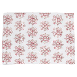 Sacola Para Presentes Grande Natal Flocos de Neve Brancos Rosa Choque