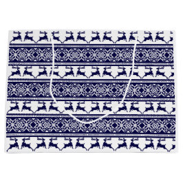 Sacola Para Presentes Grande Natal, Folha Escandinava Azul e Branco