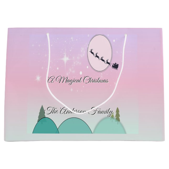 Sacola Para Presentes Grande Natal Grandioso Iluminado sob a Lua Pastel (Frente)
