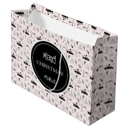 Sacola Para Presentes Grande Natal Moderno Fofo Preto e Branco Personalizado