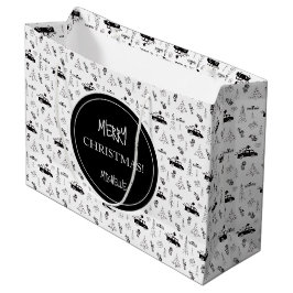 Sacola Para Presentes Grande Natal Moderno Preto e Branco Personalizado