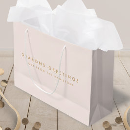 Sacola Para Presentes Grande Natal moderno | Rosa Esbranquiçada e Mínimo Dourad