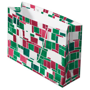 Sacola Para Presentes Grande Natal Mondrian Vermelho e Verde Moderno e Ousado