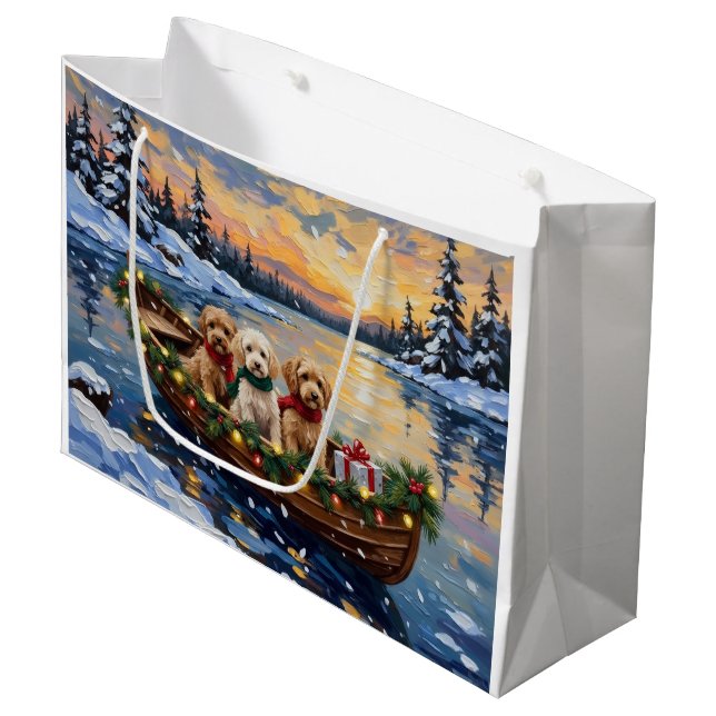 Sacola Para Presentes Grande Natal no Barco do Cockapoo (Frente inclinada)