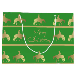 Sacola Para Presentes Grande Natal ocidental dourado do verde do cavalo do