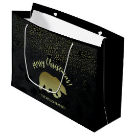 Sacola Para Presentes Grande Natal Ouro E Céu Noturno Preto E Urso Dourado