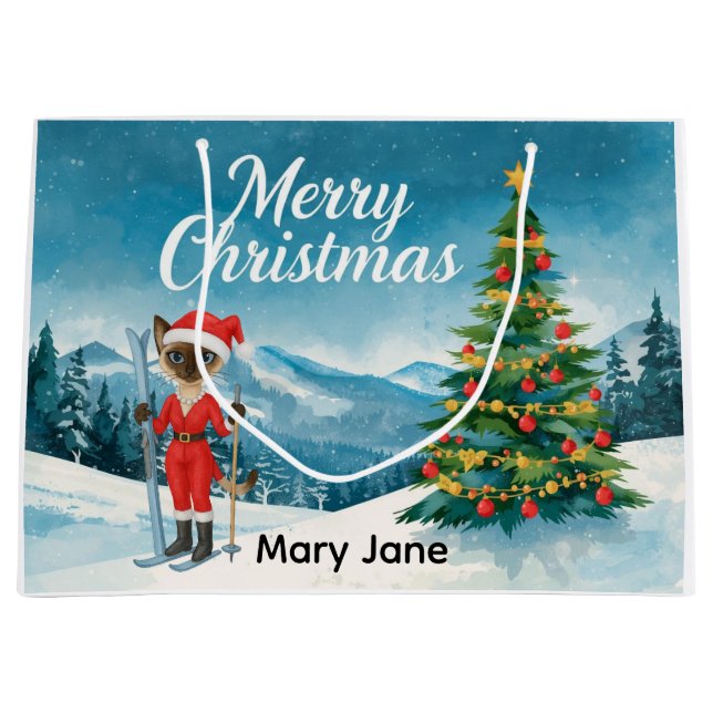 Sacola Para Presentes Grande Natal para Papais noeis Siameses Gatos Amantes de  (Frente)