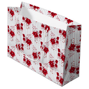 Sacola Para Presentes Grande Natal Peppermint Poinsettia de Bengala Azevinho