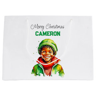 Sacola Para Presentes Grande Natal Personalizado do Menino da Vintagem