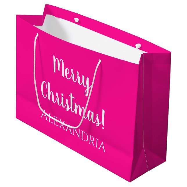 Sacola Para Presentes Grande Natal personalizado Feliz Natal Rosa Quente (Frente inclinada)