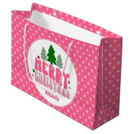 Sacola Para Presentes Grande Natal Personalizado Rosa Retro