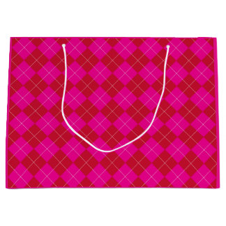 Sacola Para Presentes Grande Natal Preppy Rosa e Vermelho Argyle de Férias