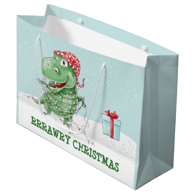 Sacola Para Presentes Grande Natal Rawry Dinossauro Feriado (Frente inclinada)