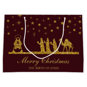 Sacola Para Presentes Grande Natal Religioso, Nascimento de Jesus, Três Reis
