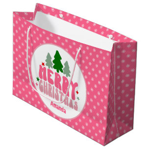 Sacola Para Presentes Grande Natal retrô-personalizado rosa