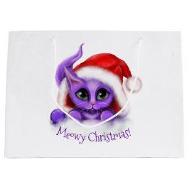 Sacola Para Presentes Grande Natal roxo de Meowy do gatinho