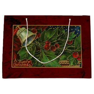 Sacola Para Presentes Grande Natal vintage Bell e azevinho
