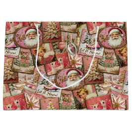 Sacola Para Presentes Grande Natal Vintage Retrô: Colagem Rosa