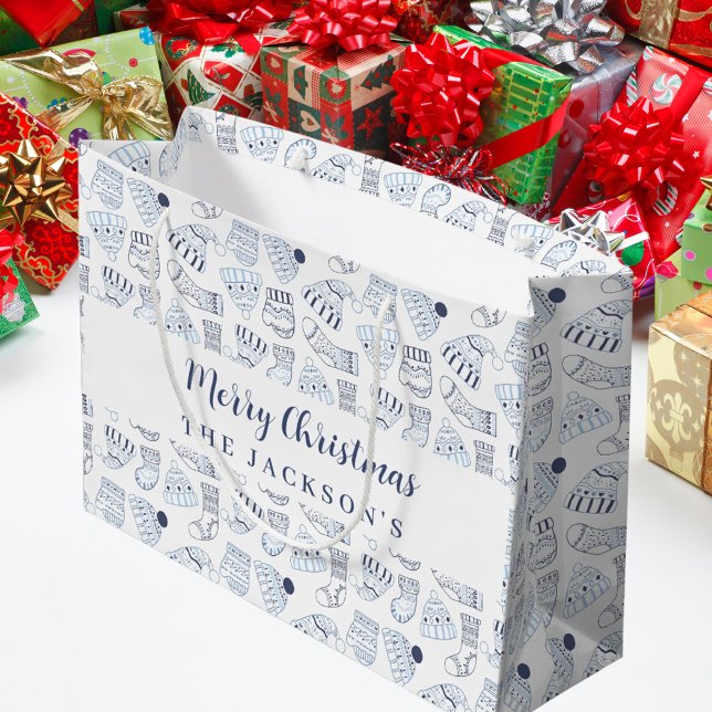 Sacola Para Presentes Grande Natal vista, de malha branca, de inverno (Criador carregado)