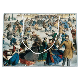 Sacola Para Presentes Grande Natal Vitoriano Central Park Currier & Ives