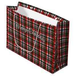 Sacola Para Presentes Grande Natal Xadrez Vermelho e Verde
