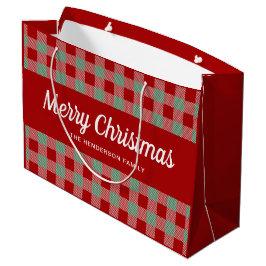 Sacola Para Presentes Grande Natal Xadrez Vermelho e Verde Clássico