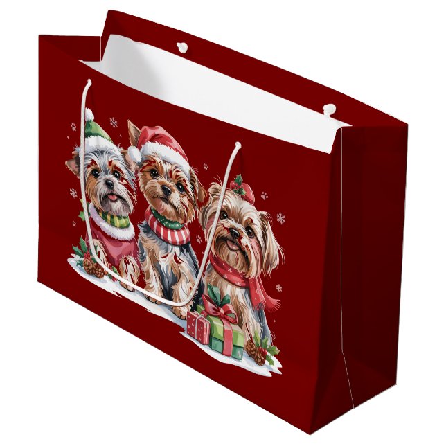 Sacola Para Presentes Grande Natal Yorkshire Terrier Dog Lovers (Frente inclinada)