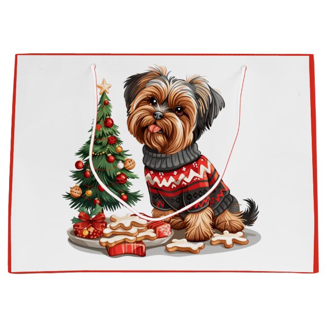 Sacola Para Presentes Grande Natal Yorkshire Terrier Dogs (Frente)
