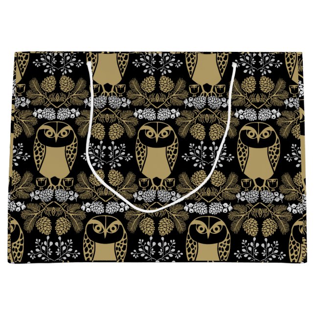 Sacola Para Presentes Grande Nature Owl Folk Art (Frente)