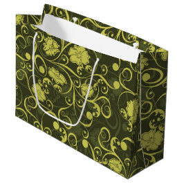 Sacola Para Presentes Grande Natureza Negra e Verde Padrão Floral Ilustrado