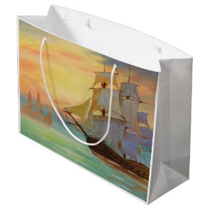 Sacola Para Presentes Grande Navegação por Sol Embarcações de Tema Náutico Saco