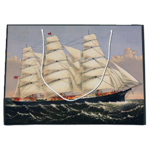 Sacola Para Presentes Grande Navio à Vela Náutico Antigo Currier & Ives