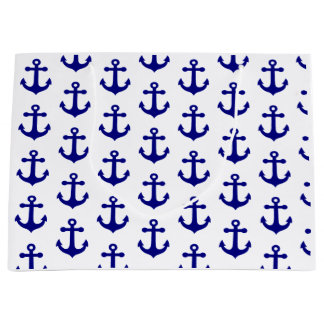 Sacola Para Presentes Grande Navy blue nautical anchor