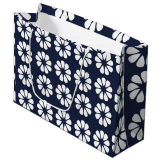 Sacola Para Presentes Grande Navy Blue White Floral