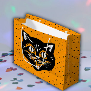 Sacola Para Presentes Grande Negra Gata Negra Clássica de Halloween Estrelas Ne