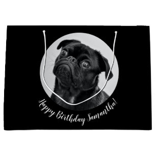 Sacola Para Presentes Grande Negra Moderna Pug A Imagem Do Cão Círculo Pet