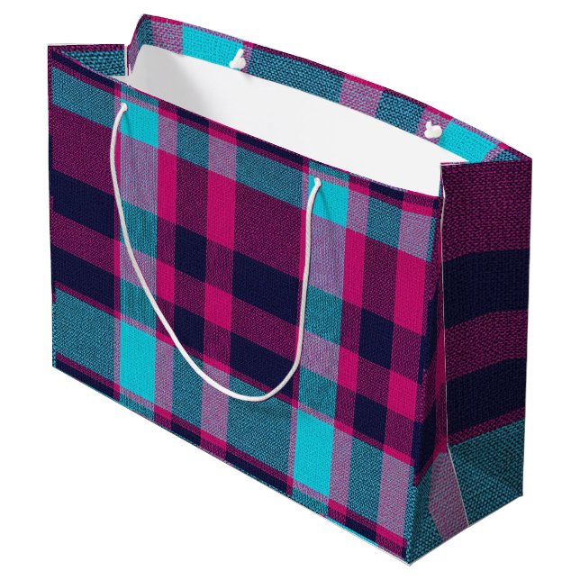 Sacola Para Presentes Grande Neo-Fuchsia Plaid (Verso inclinado)