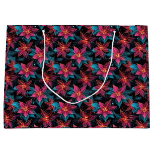 Sacola Para Presentes Grande Neon Christmas Poinsettias