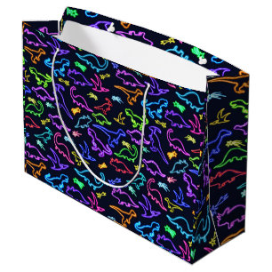 Sacola Para Presentes Grande Neon Dinossauros