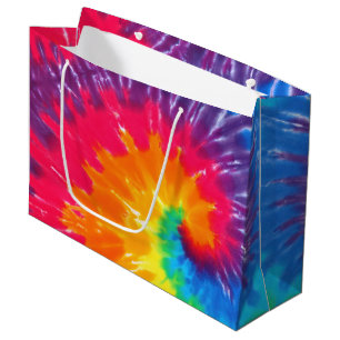 Sacola Para Presentes Grande Neon Rainbow Retro Tie Dye Design