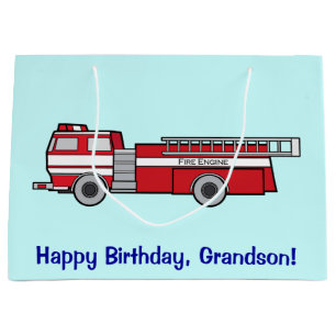 Sacola Para Presentes Grande Neto do feliz aniversario com viatura de incêndio