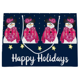 Sacola Para Presentes Grande Neve Azul Escuro E Rosa