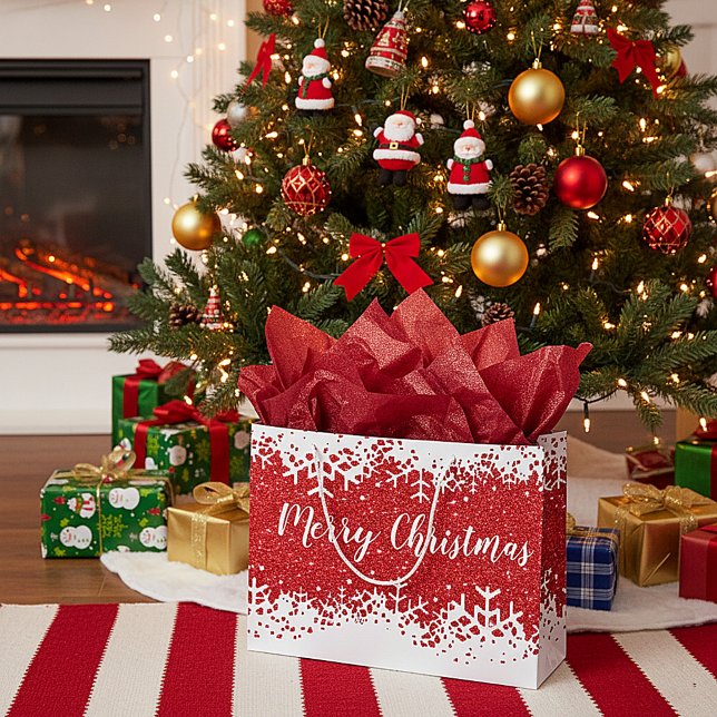 Sacola Para Presentes Grande Neve de Natal feliz (Criador carregado)