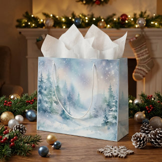 Sacola Para Presentes Grande Neve de Natal Pintada
