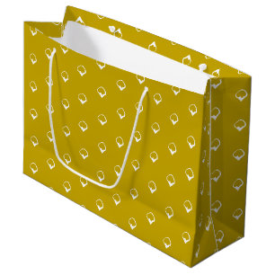 Sacola Para Presentes Grande Neve - Presente amarelo de mostarda branca com flo