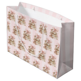 Sacola Para Presentes Grande New Chapter Pink Bow Stripes