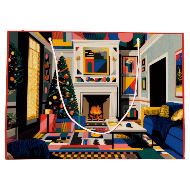 Sacola Para Presentes Grande New Wave 1980s Pop Art Christmas (Verso)